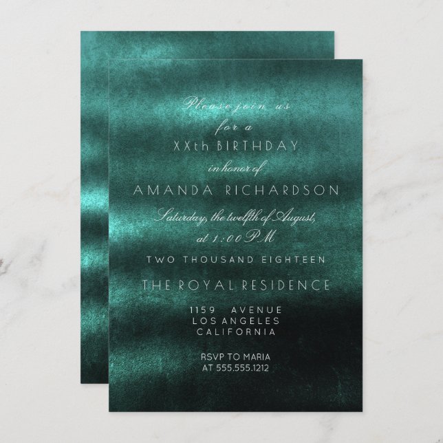 Minimalism Ombre Teal Deep Tropical Green Birthday Invitation (Front/Back)