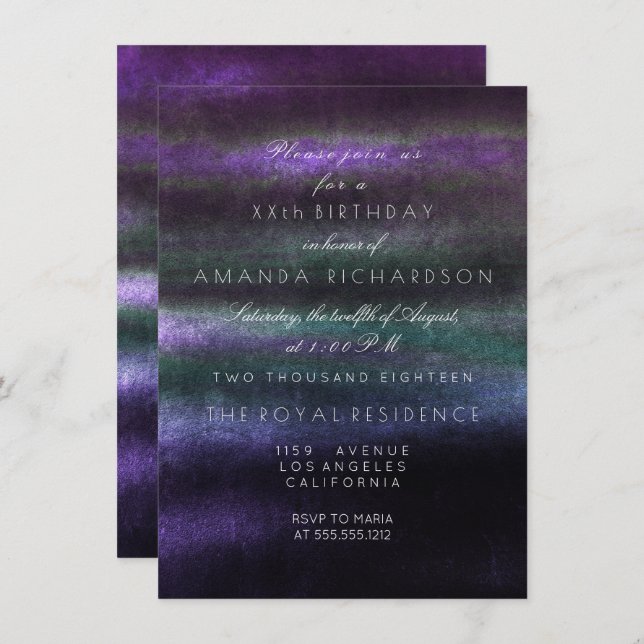 Minimalism Ombre Teal Purple Navy Tropical Green Invitation (Front/Back)