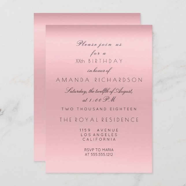 Minimalism Pink Rose Powder Birthday Invitation (Front/Back)