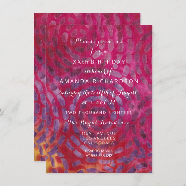 Minimalism Red Candy Batik Tropical Pink Birthday Invitation (Front/Back)