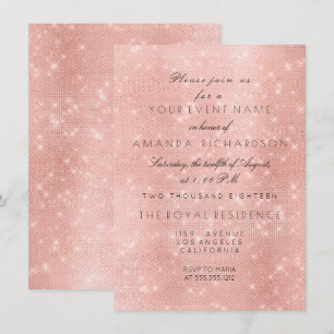 Minimalism Rose Pink Blush Sparkly Gold Birthday Invitation