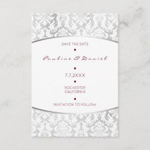 Minimalism Save The Date Silver Red Damask