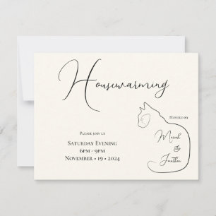 Minimalism Sitting Cat Black & Cream Housewarming Invitation