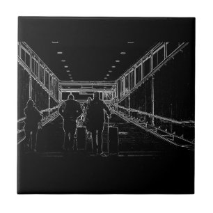 Minimalism Sketch Drawing Airport Travel Ceramic Tile