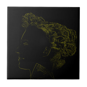 Minimalism Sketch Drawing Lady Face Head Ceramic Tile