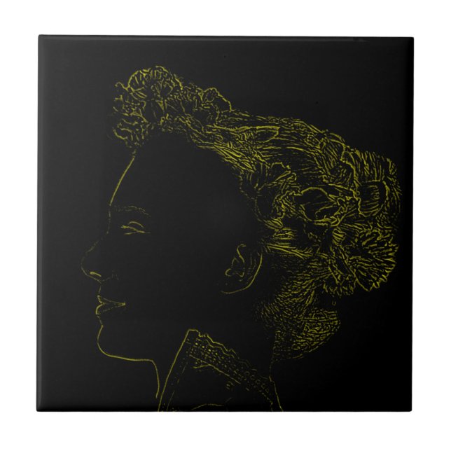 Minimalism Sketch Drawing Lady Face Head Ceramic Tile (Front)