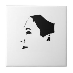 Minimalism Sketch Drawing Woman Lady Girl Face Ceramic Tile