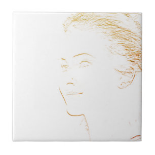 Minimalism Sketch Drawing Young Lady Face Head Ceramic Tile