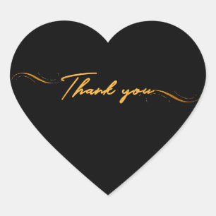 Minimalism Thank You Script Gold Typography Heart Sticker