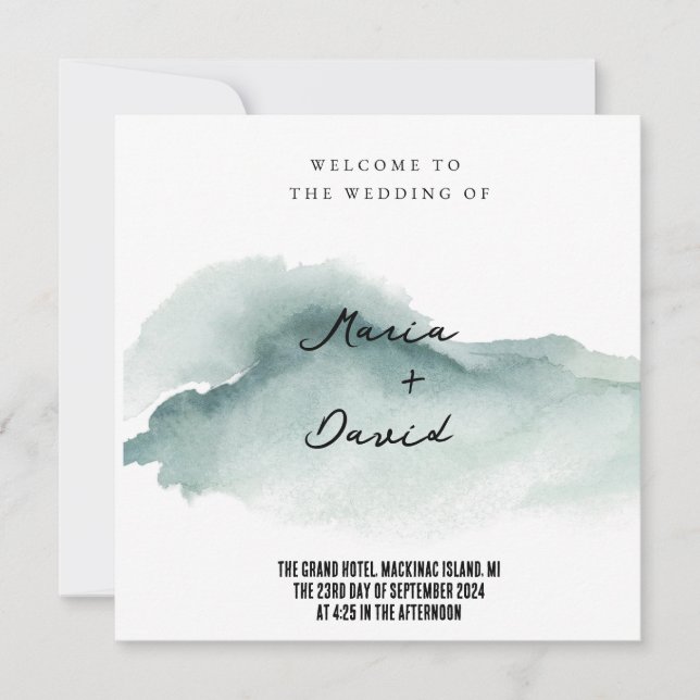 Minimalism Water Colour Wedding Invitation  (Front)