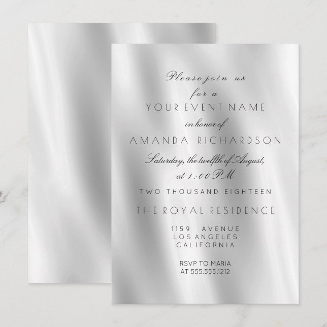 Minimalism White Grey Silk Fabric Ombre  Birthday Invitation (Front/Back)