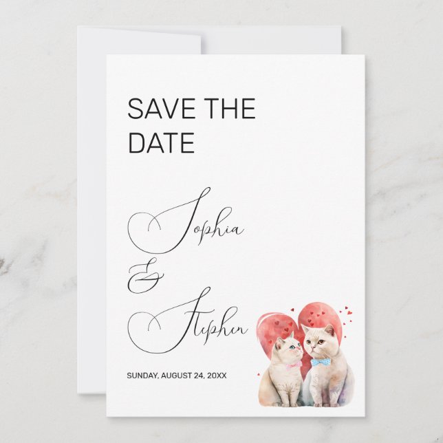 Minimalism with a Cats Wedding Save The Date (Front)