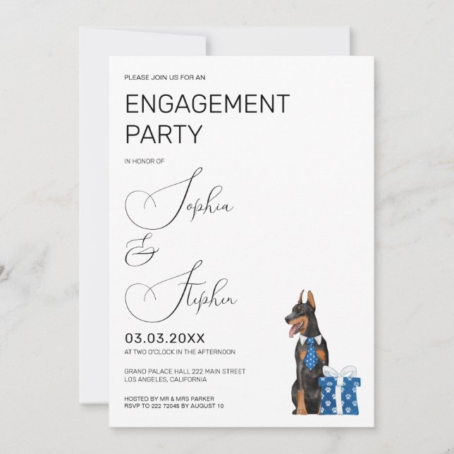 Minimalism with a Dog Illustration Engagement Invitation (Front)