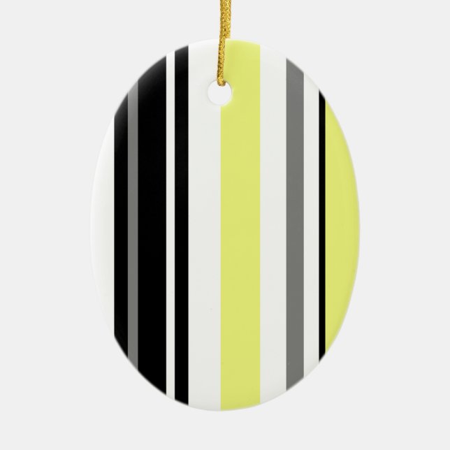 Minimalism Yellow Black Stripes Ceramic Ornament (Front)