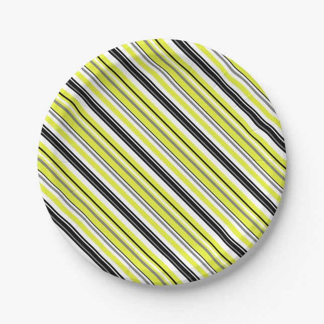 Minimalism Yellow Black Stripes Paper Plate (Front)