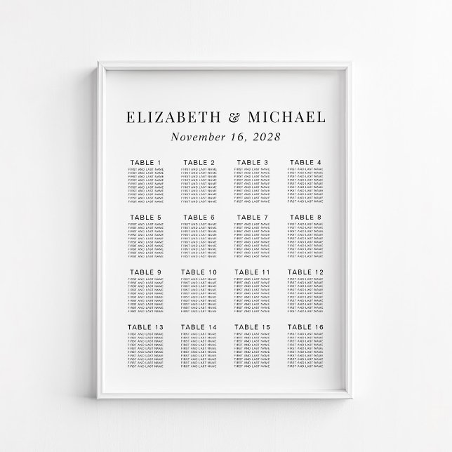 Minimalist 16 Table Wedding Seating Chart (Creator Uploaded)