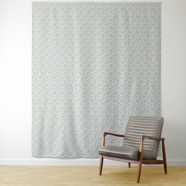 Minimalist 1940s Eucalyptus Slate Blue Sprig Tapestry (In Situ)