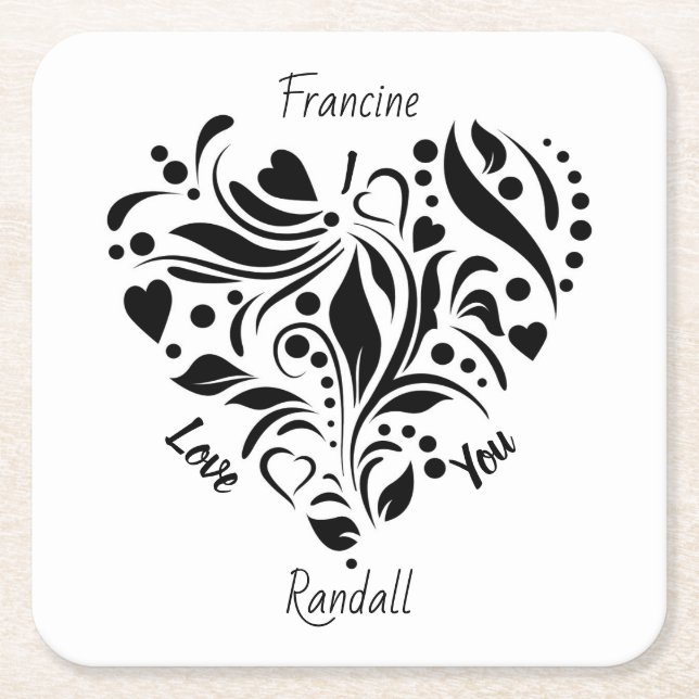 Minimalist-1 B&W Abstract Heart Design  Square Paper Coaster (Front)