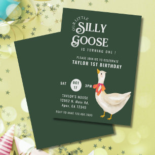 Minimalist 1st One Silly Goose Birthday Invitation