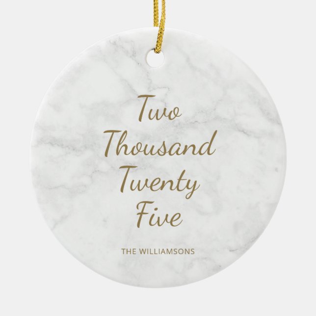 Minimalist 2021 Modern Grey Marble Personalised  Ceramic Ornament (Front)