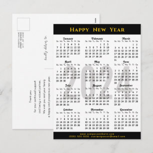 Minimalist 2024 Calendar Modern Black Corporate Holiday Postcard