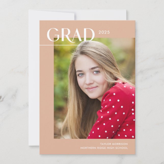 Minimalist 2025 Grad Peach Photo Graduation Party Invitation (Front)