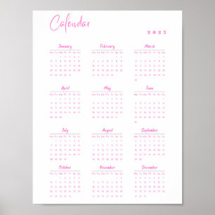 Minimalist 2025 Wall Calendar Pink Monday - Sunday Poster