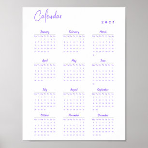 Minimalist 2025 Wall Calendar Purple Monday-Sunday Poster