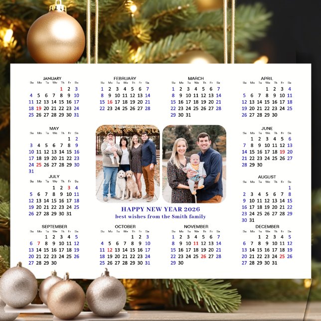 Minimalist 2026 Calendar Modern Family 2 Photo Holiday Card (Creator Uploaded)
