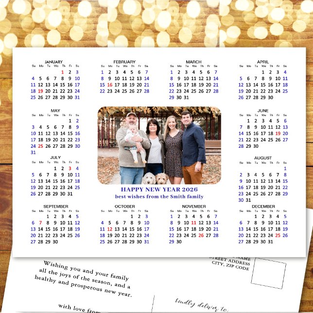 Minimalist 2026 Calendar Modern Family Photo Holiday Postcard (Creator Uploaded)