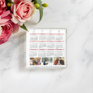Minimalist 2026 Multi Photo Calendar  Keepsake Glass Coaster