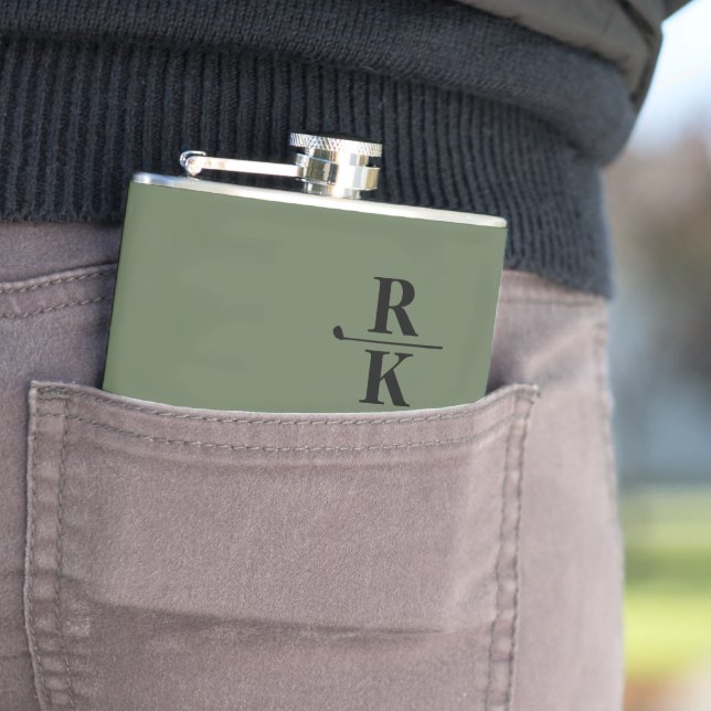Minimalist 2-letters Black Monogram greenish Hip Flask (In Situ)
