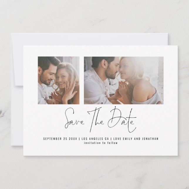Minimalist 2 Photo Any Colour Wedding Save The Dat Date (Front)