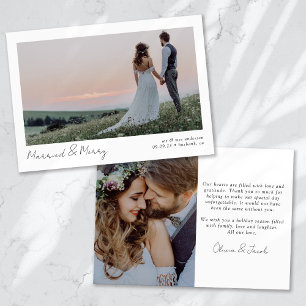 Minimalist 2 Photo Calligraphy Married & Merry  Holiday Card