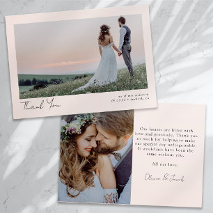 Minimalist 2 Photo Calligraphy Wedding Thank You Card