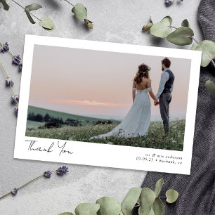 Minimalist 2 Photo Calligraphy Wedding  Thank You Card