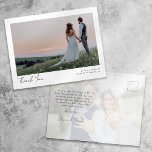 Minimalist 2 Photo Calligraphy Wedding Thank You Postcard<br><div class="desc">A modern thank you card with elegant script</div>