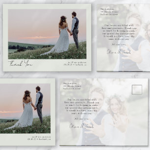 Minimalist 2 Photo Calligraphy Wedding Thank You Postcard
