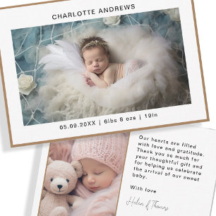 Minimalist 2 Photo New Baby Thank You Card