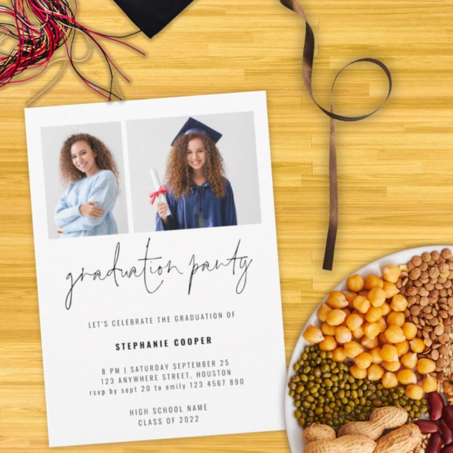 Minimalist 2 Photo Script 2022 Graduation Party Invitation (Creator Uploaded)