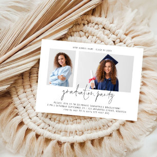 Minimalist 2 Photo Script Graduation Party Invitation