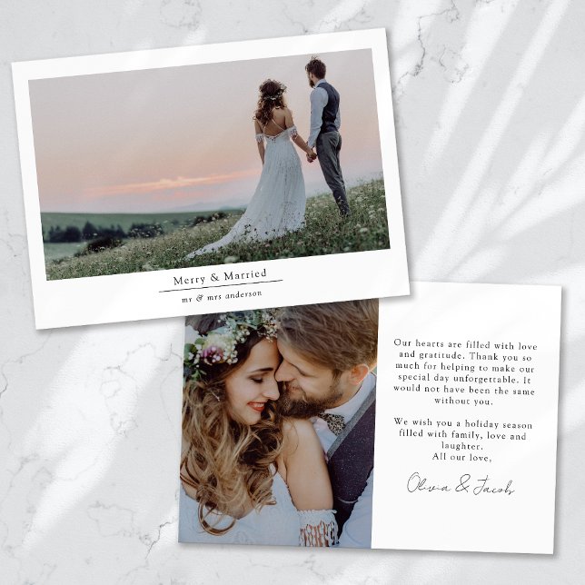 Minimalist 2 Photo Wedding Merry & Married Holiday Card (Creator Uploaded)