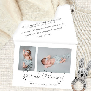 Minimalist 2 Photos Special Delivery Script Birth Announcement
