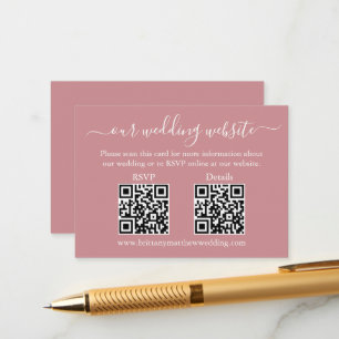 Minimalist 2 QR Wedding RSVP Details Dusty Rose Enclosure Card