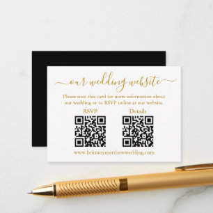 Minimalist 2 QR Wedding RSVP Details Gold Enclosure Card