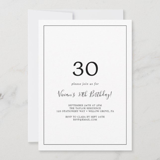 Minimalist 30th Birthday Party Invitation (Front)