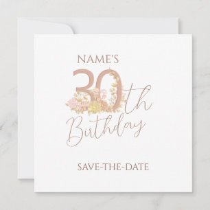 Minimalist 30th Birthday Save the Date  Floral 
