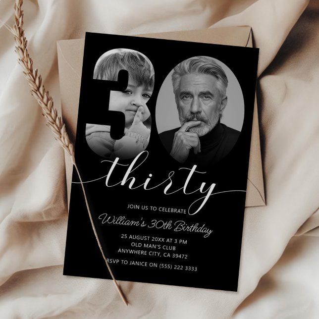 Minimalist 30th Birthday Thirty Photo Invitation (Creator Uploaded)
