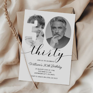 Minimalist 30th Birthday Thirty Photo Invitation
