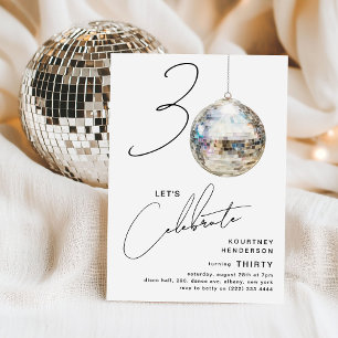 Minimalist 30th Disco Ball Birthday Party Invitation